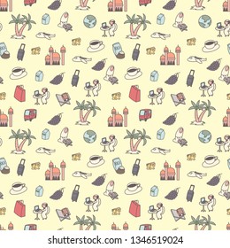 Ramadan seamless pattern, cartoon doodles
