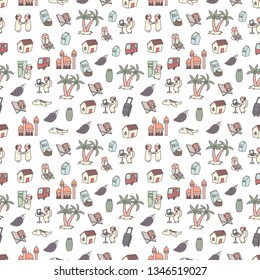 Ramadan seamless pattern, cartoon doodles