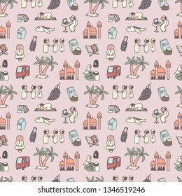 Ramadan seamless pattern, cartoon doodles