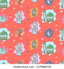 Ramadan seamless pattern cartoon, drawing, wallpaper, cute