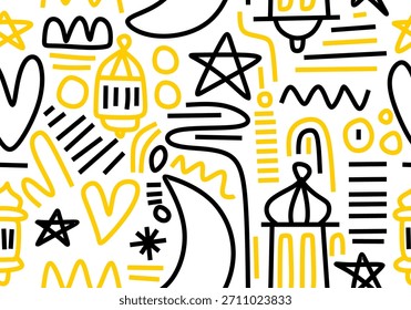 Patrón sin fisuras de Ramadán en estilo doodle.