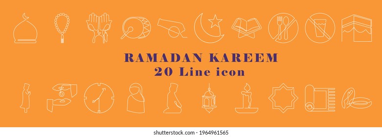 Ramadan. Set of Quality Isolated Universal Standard Minimal Simple Islamic Black Thin Line Icons on White Background