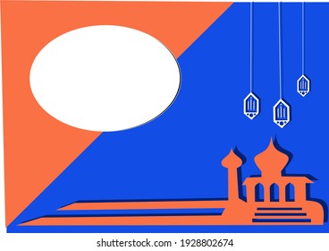 Ramadan Shale background in blue and orange colors for online products