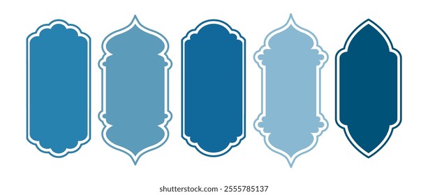 Ramadan Shape Door. Arabic architecture. Set of blue Moroccan gates. Traditional Vector illustration.