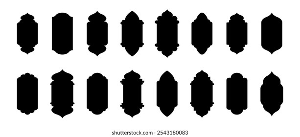 Ramadan shapes. Indian architecture. Silhouettes of Arabic door. Muslim holidays. Vector illustration in oriental style.