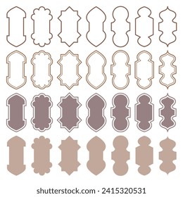 Formas de Ramadán de diseño de ventanas y puertas. Arcos islámicos con adorno turco. Plantillas orientales musulmanas para banner y decoración. Símbolos vectores.