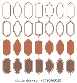 Ramadan shapes of windows and doors design. Islamic arches with Turkish ornament. Muslim oriental templates for banner and decor. Vector symbols.