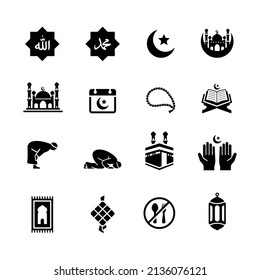 Ramadan simple icon set vector 