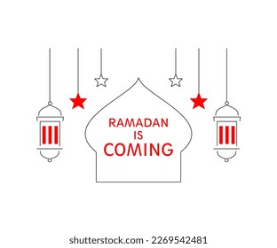 Ramadan. simple red line design for ramadan icon, line art, icon, media banner. vector illustration.