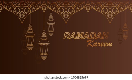 Ramadan social banners, gold ornament designs and brown backgrounds. vector illustration.