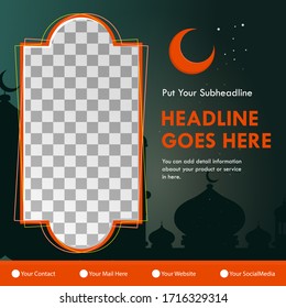 Ramadan social media post template banners ad Premium Vector 
with flat illustration ramadan background. Month of fasting for Muslims.