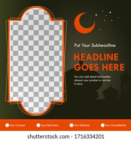 Ramadan social media post template banners ad Premium Vector 
with flat illustration cartoon charachter ramadan background. Month of fasting for Muslims.