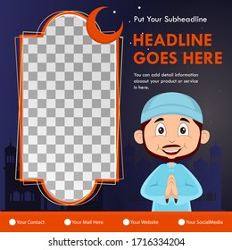 Ramadan social media post template banners ad Premium Vector 
with flat illustration cartoon charachter ramadan background. Month of fasting for Muslims.