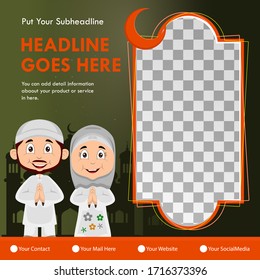 Ramadan social media post template banners vector with flat illustration cartoon characters ramadan background. Month of fasting for muslims.
