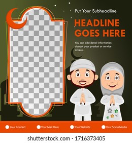 Ramadan social media post template banners vector with flat illustration cartoon characters ramadan background. Month of fasting for muslims.