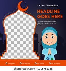 ramadan social media post template banners vector with flat illustration hijab cartoon ramadan background. month of fasting for muslims.