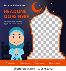 ramadan social media post template banners vector with flat illustration hijab cartoon ramadan background. month of fasting for muslims.
