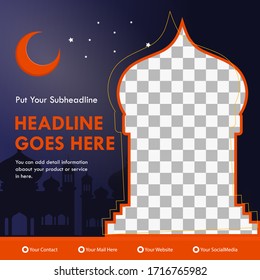 Ramadan Social Media Post Template Banner Vektorillustration mit flachem Hintergrund. Monat des Fastens für Muslime.