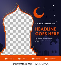 Ramadan social media post template banners vector with flat illustration background. Month of fasting for muslims.