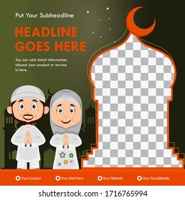 Ramadan social media post template banners vector with flat illustration cartoon characters ramadan background. Month of fasting for muslims.