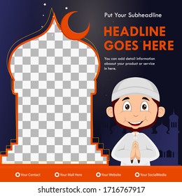 Ramadan Social Media Post Template Banner Vektorillustration mit flachen Illustrations-Cartoon Charakter Rmadan Hintergrund. Monat des Fastens für Muslime.