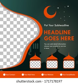 Ramadan Social Media Post Template Banner Vektorillustration mit flachem Hintergrund. Monat des Fastens für Muslime.