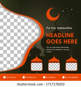 Ramadan social media post template banners vector with flat illustration background. Month of fasting for muslims.