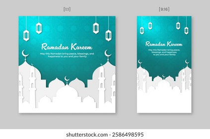 Ramadan social media post template with paper cut style
