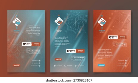 Ramadán Plantilla de publicación de redes sociales en diseño de retrato de naranja verde. fondo de ramadán kareem con texto árabe que significa ramadán. Plantilla de fondo islámico