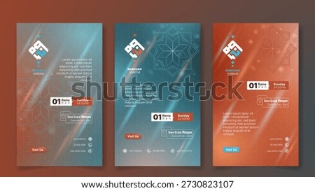 Ramadan Social media post template in green orange portrait design. ramadan kareem background with arabic text that mean is ramadan. islamic background template