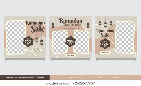 Ramadan social media post or web banner template design. Islamic business marketing flyer or poster