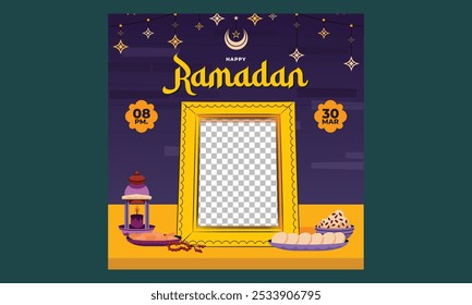 Ramadã Socials Media. Design de ilustração Vetor de Desenho Animado para Pôster, Banner, Panfleto, Saudação, Cartão, Post, Capa, Convite
