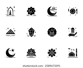 Ramadan Solid Glyph icon pack including muslim islam speech mosque