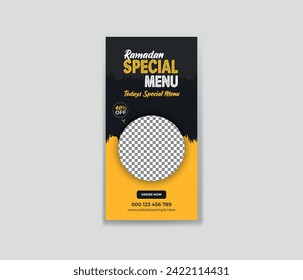 Ramadan special Food roll-up banner design. Special Food Menu roll up or banner design templates. Food menu restaurant business rollup.
