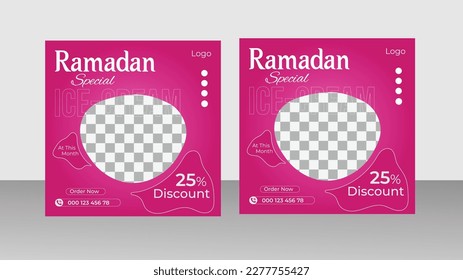 Ramadan Special Ice-Cream social media post design template . vector and Editable layout  .  web post leaflet for Food menu  .