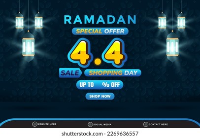 ramadan special offer sale discount template banner with copy space for product sale with abstract gradient dark blue background design