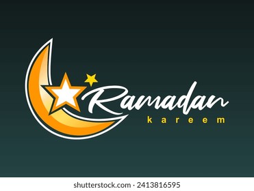 Ramadan special Ramadhan icon image, hanging crescent moon and stars, vector flat design