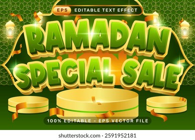 ramadan special sale effect and editable text effect with podium and islamic ornament
