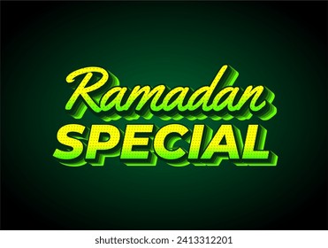 Ramadan special. Text effect design in 3D look. Yellow green color. Dark background