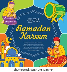 Ramadan Square Banner in Flat Design Style