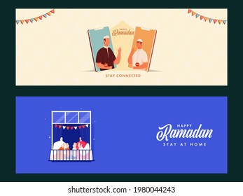 Ramadan Stay At Home Based Header Or Banner Design In Two Options.