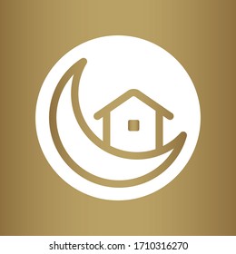 Ramadan Stay at Home. Crescent and House Icon. Symbol of social media campaign.