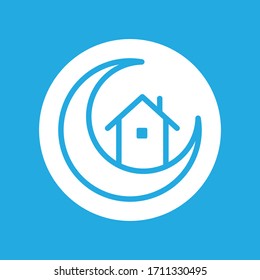 Ramadan Stay at Home. Crescent and House Icon. Symbol of social media campaign.