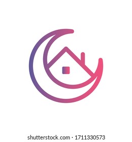 Ramadan Stay at Home. Crescent and House Icon. Symbol of social media campaign.