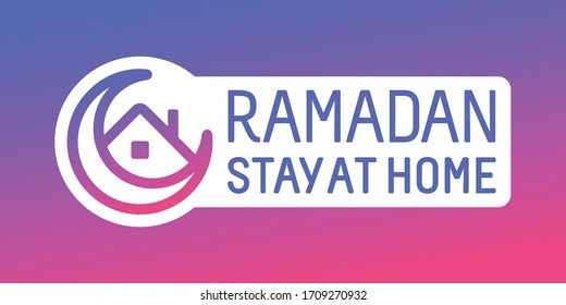 Ramadan Stay at Home. Crescent and Home Icon.  Symbol of Instagram social media campaign. Vector Illustration.

