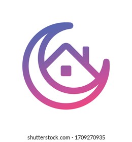 Ramadan Stay at Home. Crescent and Home Icon.  Symbol of social media campaign. Vector Illustration.

