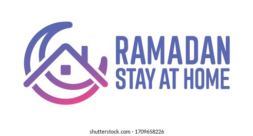 Ramadan Stay at Home. Crescent and Home Icon.  Symbol of social media campaign. Vector Illustration.