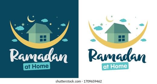 Ramadan Stay at Home. Crescent and Home Icon. Vector Illustration.