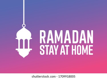 Ramadan Stay at Home. A Lantern Icon. Rainbow Color Background. Vector Illustration.