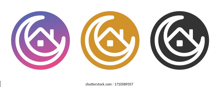 Ramadan Stay at Home Logo. Crescent and House Icon. Symbol of social media campaign. Vector illustration.